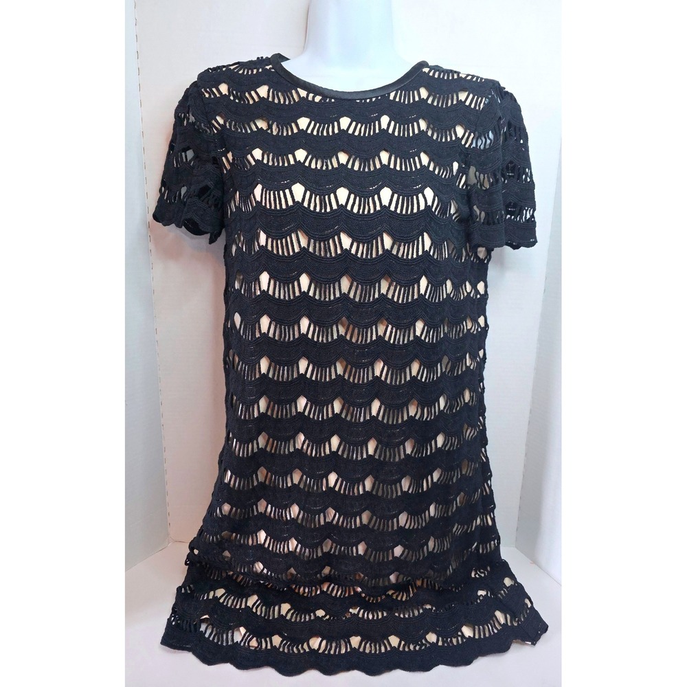 Kate Spade Virginia Black Scalloped Lace Shift Dress W/Nude Lining SZ 2